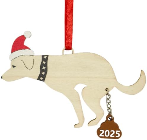 Funny Dog Cat Christmas Ornaments 2025 Pet Pooping Ornaments for Christmas Tree (2025 Dog & Hat)