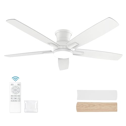 YUHAO 52-Inch Dimmable Flush Mount Ceiling Fan