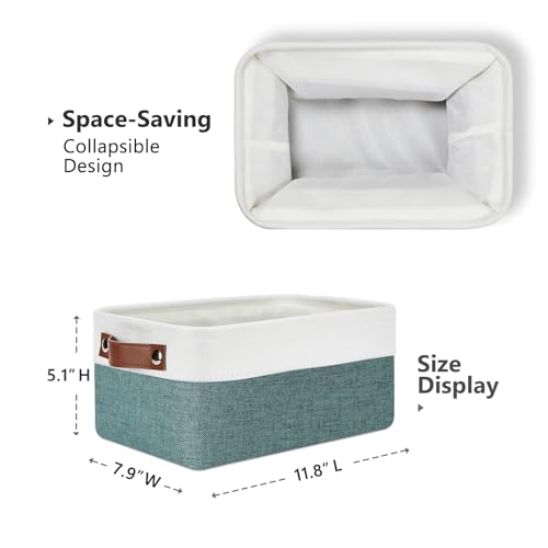 Image of DULLEMELO Set of 6 Small Baskets for Organizing, Small Fabric Storage Bins for Storage, Collapsible Storage Bins with Handles for Shelves, Closets (11.8 inchx7.9 inchx5.1 inch, White&Deep Green)