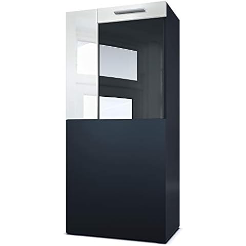 Vitrina Vladon Movie Negro Mate y Blanco Alto Brillo Cover