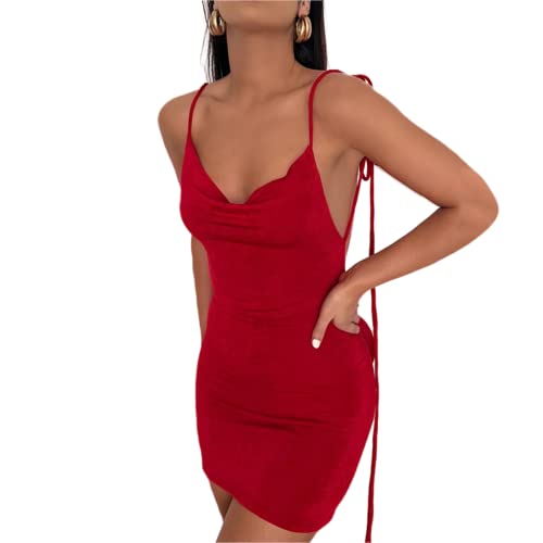 JUMISEE Women Sexy Backless Draped Mini Dress Elegant Sleeveless Spaghetti Strap Bodycon Evening Dress Club Party Dress3