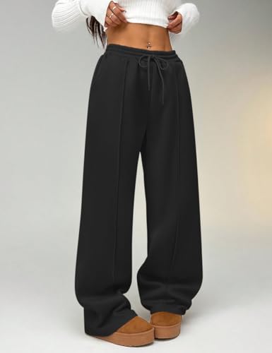 HeSaYep Women's Wide Leg Fleece Sweatpants High Waist Baggy Pants Drawstring Athletic Sweat Pants3