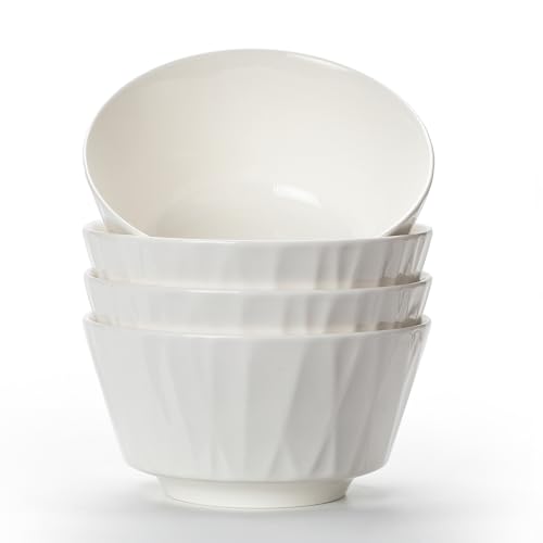TuYines Lot de 4 bols à céréales en céramique pour dessert, petit déjeuner, bol de service en céramique blanc de 700 ml, parfaits pour crème glacée, soupe, pâtes, salade, nouilles (A)