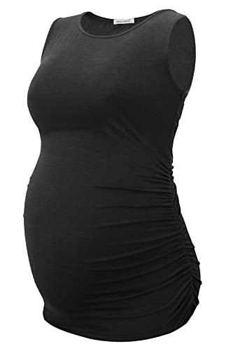 Smallshow Women's Sleeveless Maternity Tank Tops Ruched Pregnancy Clothes 3-Pack Medium Army Green-Black-Dim Grey #TOP2