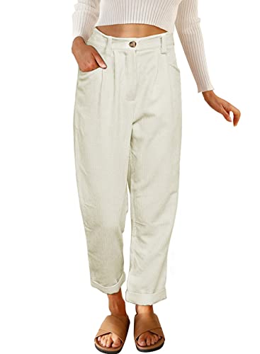 EVALESS Corduroy Pants for Women Casual High Waisted Straight Leg Pants Loose Comfy Trousers with Pockets