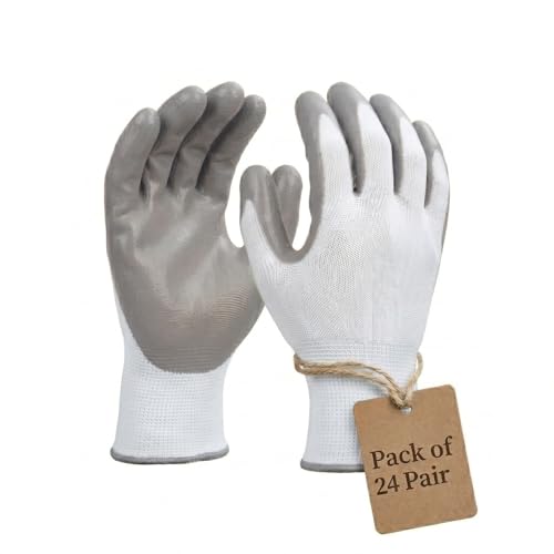 Image of Multipurpose Nylon Anti Cut PU Nitrile Coating Work Safety Gloves White-Grey Pair 24