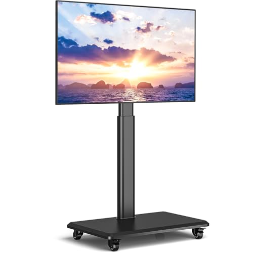 Rfiver Rolling TV Stand for 32 to 70 Inch TVs, Modern Corner TV Stand with Upgraded Wheels, 9 Levels of Height & ±30° Swivel Adjustable Mobile TV Mount Stand for Bedroom, Corner, Small Dorm, Black