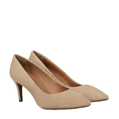 miMaO Stiletto, Zapatos cómodos de Tacon Fino Piel de Ante Beige, EU 39