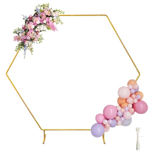 Chamvis Round Backdrop Stand Gold Hexagon Round Wedding Arch Plant Support Garden Arbor: for Wedding & Birthday Photo Background