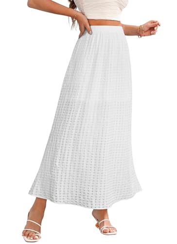 Summer Skirts for Women Trendy Plaid High Waist Boho Flowy Maxi A Line Beach Party Vacation Long Skirt with Pockets
