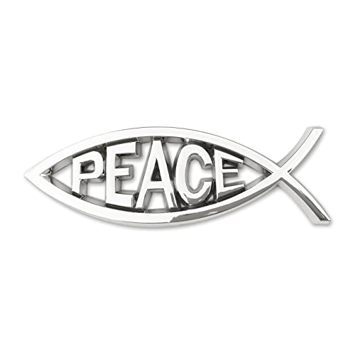 Image of Jesus Fish Christian Car Decals - Chrome Sliver Fish Emblem for Car Truck Badge Bumper Stickers (Peace)