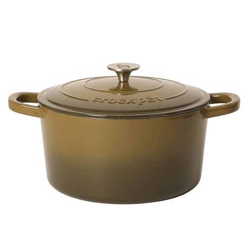 Image of Crock-Pot Artisan 7-Quart Enameled Cast Iron Dutch Oven Pot with Lid, Round, Gradient Sage Green, Oven Safe Cookware