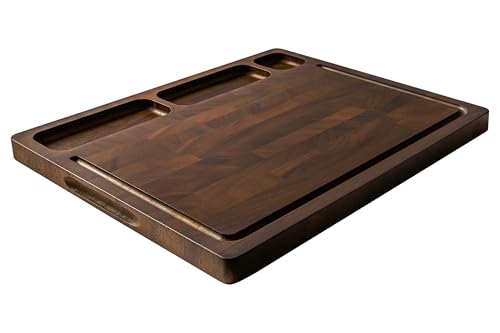THETCHRY Walnut Cutting Boards For Kitchen, Wooden End Grain Cutting Board with Handle, Dark Walnut Chopping Board Double Sided Charcuterie Boards For Meat, Vegetables, Fruits, Cheese, 17”X13” X1”