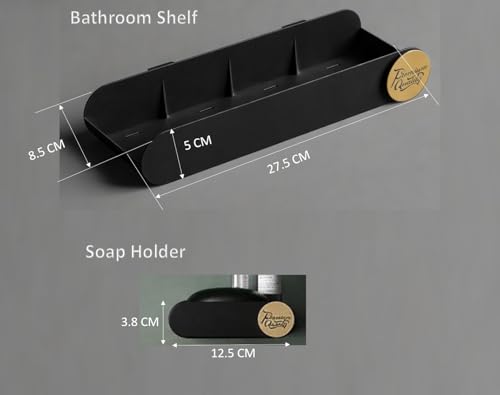 Image of RIOMAX Pack of 4 Bathroom Shelf for Wall, Self-Adhesive Bathroom Organiser, Wall Mounted Shelf, Kitchen Storage Racks, Soap Holder (Plastic, 2 Bathroom Shelves+ 2 Soap Holders) (Black)