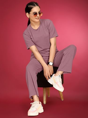 Image of Women's Round Neck Pajamas set in Polyester And Gym Outfit with Side Pockets and Drawstring Waist