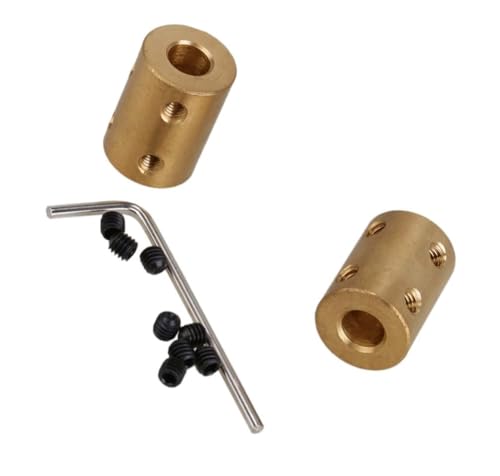 2pcs 7 x 7mm Motor Shaft Rigid Brass Sleeve Coupling Connector + Tighten Screws - Ideal for Motor to Wheel Connection (7X7MM)