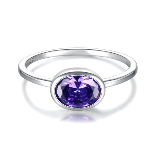 Sariel Simple Birthstone Rings for Women Family Jewelry 925 Sterling Silver Colorful Cubic Zirconia Stackable Promise Ring for Her