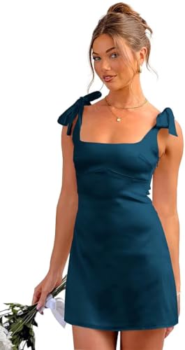 Eightale Satin Homecoming Dress for Teens Tie Straps Bow Short Prom Cocktail Party Gown