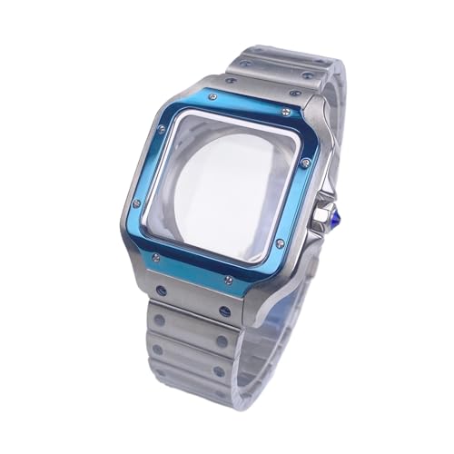 1 szt. 38 mm kwadratowa koperta zegarka w kolorze złotym/różowego złota/czarnym/srebrnym do akcesoriów mechanizmu NH35 NH36(Sliver Blue)