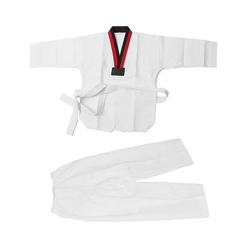 ZASCHMOY Uniforme de Taekwondo de Niños Premium - Disfraces de TKD de Algodón Transpirable con Cuello Negro y Rojo para el Entrenamiento y Competiciones de Karate Judo