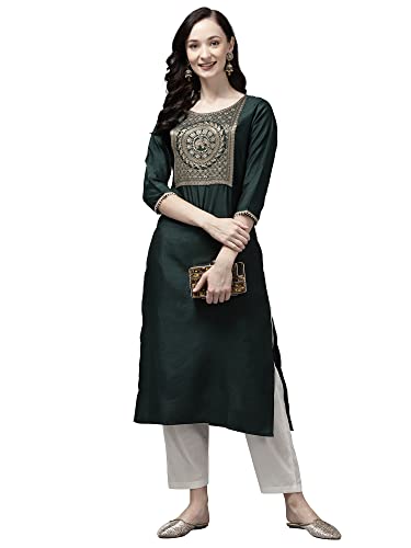 Image of INDO ERA Women's Yoke Design Polyester Calf Length Straight Kurta(KT9GN2752)