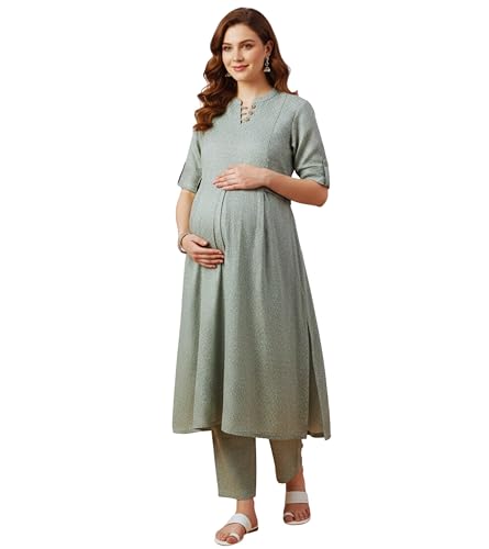 Image of DUMMY SHAPE Feeding Dresses for Women Full Set | Cotton Blend Maternity Kurta Pant Suit with Dual Nursing Zippers, Side Pocket to Pre & Post Pregnancy | Mom to Be Gifts