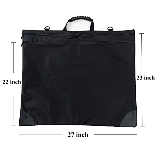 Image of eageus Art Portfolio Case 23 x 27 inches, Waterproof Nylon Large Art Portfolio Bag Artist Canvas Carrying Bag with Soft-sided Shoulder Straps, Black Art Storage Folder for Artwork Organization
