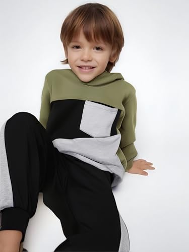 Image of Boys Sweatsuit Long Sleeve Color Block Hoodie Sweatshirt and Jogger Pants 2PC Sets Fall Clothes (Sizes: 4-8)
