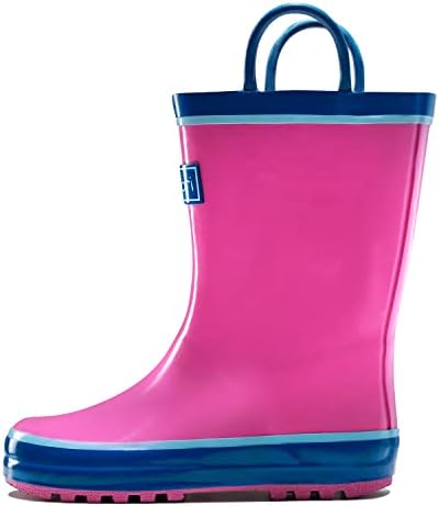 Freemori Kids Toddler Rain Boots Unisex Baby Infant Youth Boys Girls Rainboots Raining Boots Outdoor Water Shoes Handmade Natural Rubber Children Muck Boots with Easy-On Handles