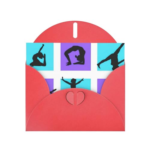 Tarjetas de notas con impresión de juegos de gimnasia con sobres, hebilla de amor, sobres de papel perlado, embalaje de felicitación navideña