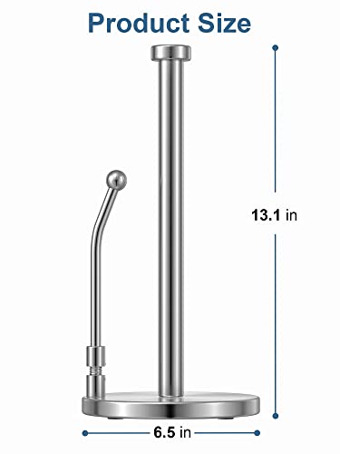SMARTAKE Paper Towel Holder, Paper Towel Dispenser Standing Weighted Base Non Slip, Spring Arm Fit Most Size Paper Roll, Stainless Steel Paper Towel for Home Kitchen Countertop Tabletop, Silver - Image 4