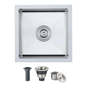 15 x 15 inch Bar Sink Drop-in Tight Radius 18 Gauge Stainless Steel Undermount Handmade Kitchen Sink Single Bowl