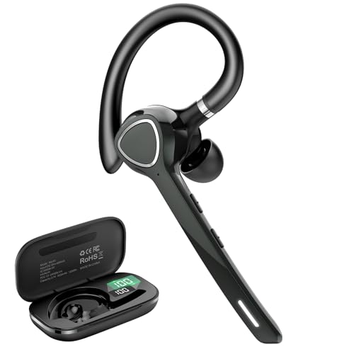 VOTAZIB Manos Libres Auricular Bluetooth 5.4 con CVC8.0/ENC Doble Micrófono Cancelación, 90H Talk Auriculares Inalambricos Mono Conexión de Dos Dispositivos, Pantalla LED, IP7 Impermeable Negro