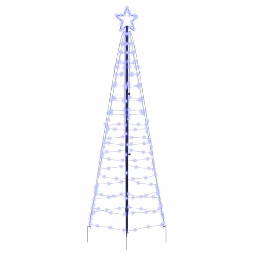 ACAGALA Albero di Natale a LED con picchetti, 250 cm, 390 LED, a forma di cono, per esterni, con stella, illuminato, albero di Natale con picchetti, decorazione natalizia, piramide luminosa, blu