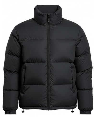 ceauros Men's Puffer Jacket Thickened Winter Coat Warm Stand Collar Color Block Zip Up Jacket Ski Bubble Coat(Black,M)