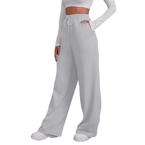 Chanpning Pantalon de Jogging Uni pour Femme avec Taille Élastiqué, Pantalons de Survêtement Femme Sarouel Jogging Pantalon Ample avec Poches Taille Haute...