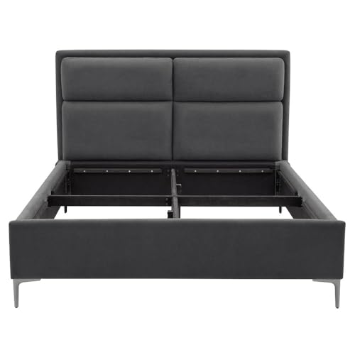 Image of Wakefit Bed | Queen (78 X 60) Solid Wood Bed, Upholstered, Without Storage, 3 Year Warranty - Zewail - Velvet Space Grey
