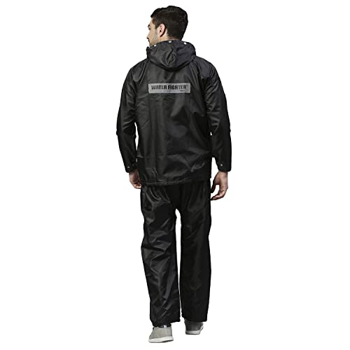 Image of ZEEL Rain Coat for Men Waterproof for Bike Riders with Adjustable Hood along with inner pockets,Waterproof Raincoat with Polyester Jacket,Pants and Carrying Pouch,AW01 Eco-Black XXXL