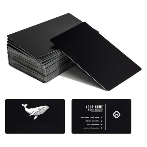 Gundhgstrr 50 Tarjetas de Visita en de Metal Negro Mate para Grabado, Aluminio Premium de 0,42 Mm, Tarjetas Multiusos para Proyectos DIY
