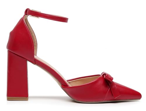 VenusCelia Women's Brightest Strap Pump Block Heel Shoe3