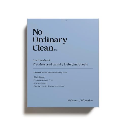 No Ordinary Clean Co Pre-Measured Laundry Detergent Sheets – Fresh Linen Scent – Plant-Based, Eco-Friendly, Hypoallergenic, Paraben & Phosphate-Free – Up to 80 Washes – Travel-Friendly