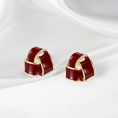 Red Enamel Stud Earrings Elegant Triangle Love Knot Vintage Design for Women2