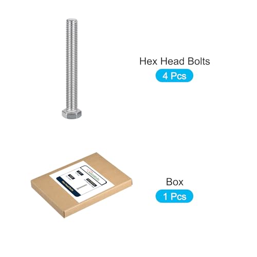 Image of METALLIXITY Hex Head Bolts (1 /2-13 x 4) 4Pcs, 304 Stainless Steel 18-8, Fully Threaded, External Hex Drive, Plain Finish, Hex Head Screw Bolt, Silver