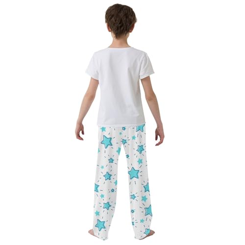 Boys' Pants Doodle Blue Stars Shining Rays White Long Bottoms Jogger Pants Elastic Waist Trousers with Pockets S-XL3