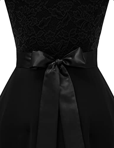 Wedtrend Floral Lace Chiffon Cocktail Dress With Sleeves For Women High Low A Line Round Neck Bridesmaid Formal Dress Summer Elegant Evening Party Ball Gown, Beach/Casual/Work Wt0209Blackl #TOP6