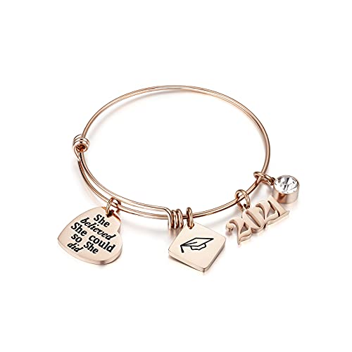 Arifoo 2022 Graduation Charm Bracelet Adjustable Bangle Graduation Jewelry Gifts for Women Girls Friends