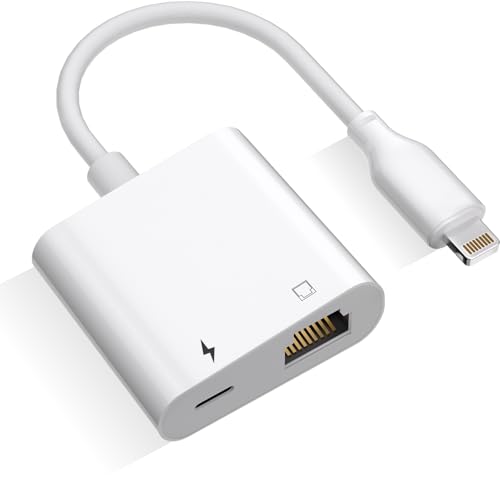Lightning to Ethernet Adapter with Charging?[Apple MFi Certified] RJ45 to Lightning Ethernet LAN Network Adapter, Compatible with iPhone 14 13 12 11/iPad?Supports 100Mbps High Speed Ethernet Network