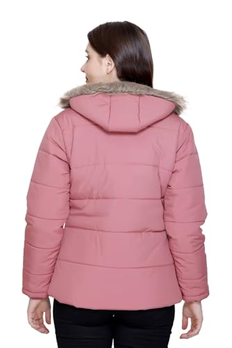 Image of Winter Puffer Jacket with Faux Fur Hood, Quilted, Full Zip, Burgundy