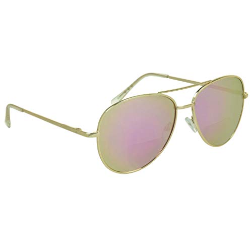 proSPORT Lunettes de soleil bifocales - Monture de pilote d'aviation - Verres miroir clignotants - Pour homme et femme, Verre miroir doré/rose, Large