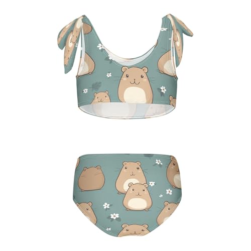 Capibara Capybara Guinea Pig Flowers Green Girls Tankini Swimsuit Kids Bikini Sets 2 Pcs Bathing Suit 3T2